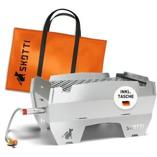 SKOTTI® Grill Gas - kleiner faltbarer Camping Gasgrill für Gaskartuschen | Steckbarer Campingkocher zum Grillen und Kochen - ideal für Camping, Festivals oder den Balkon