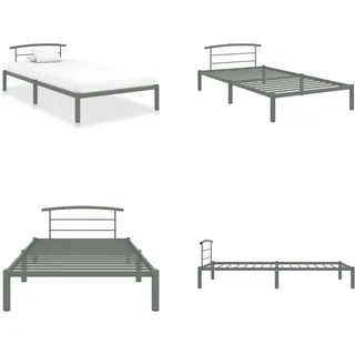 vidaXL Bettgestell Grau Metall 90x200 cm - Bettgestell - Bettgestelle - Bettrahmen - Einzelbett - Grau