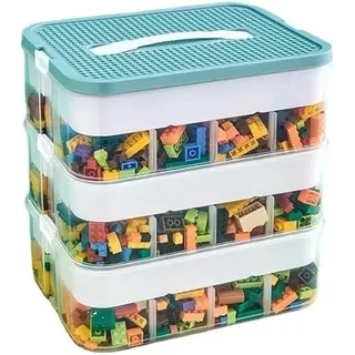 DingGreat Dreifach Aufbewahrungsbox für Lego Bausteine Ablagefächer Stapelbar Kisten Spielzeug Aufbewahrung mit Deckel Stapelboxen Kunststoff Sortierboxen Kleinteile Transparent (box only)