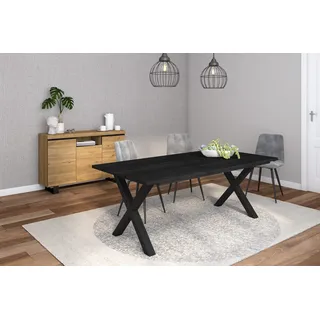 Skraut Home - Wohnzimmermöbel-Set | Tisch 200 Schwarze X-Beine 10 Personen | Sideboard/Buffetschrank 140 Tall | Eiche und Schwarz | Industrieller Still