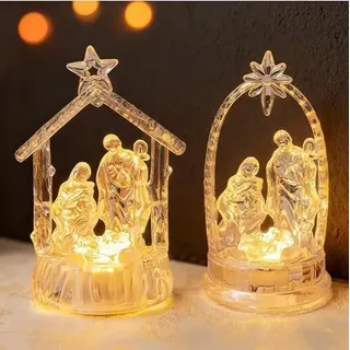Weihnachtsdeko Weihnachtskrippe mit LED Lichtern, Krippe Weihnachten aus Acryl, Beleuchtet Krippe Deko Figuren, Weihnachtskrippe Beleuchtung Lichter für Weihnachten Dekoration Innen Tischdeko (A)