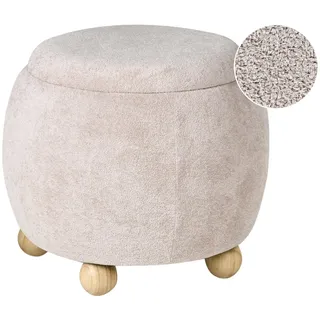 Beliani Pouf mit Stauraum Bouclé Hellbeige Annabella , Beige , Textil , Eukalyptusholz , Rund , 40x42x40 cm , Wohnzimmer, Sessel, Hocker & Hockerbänke, Poufs