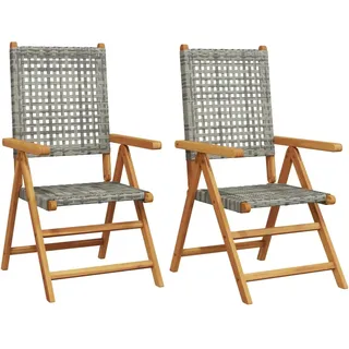 vidaXL Gartenstühle 2 Stk. Grau Massivholz Akazie und Poly Rattan - Grau