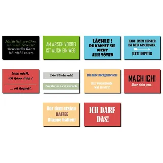 AS Office Art - 10 Magnete für Kühlschrank mit lustigen Sprüchen 80 x 50 mm | MS-02 | Kühlschrankmagnet | Deko | Geschenk | Spruch Witzig | Cool | Geschenkidee | Für Kühlschrank und Whiteboards