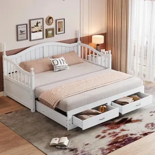 Polsterbank mit Schlafgelegenheit - Schlafsofa - Ausklappbett - Gästebett - Bankbett - Massives Hartholz
