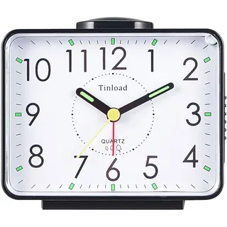Tinload Analog Seniorenwecker mit Nachtlicht, 4 Zoll großes Zifferblatt, Tischuhr mit Schlummerfunktion, laut, ansteigendem 3-stufigem Glockenton, Batteriebetrieben (Schwarz)