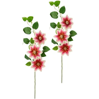 Künstliche Clematisranke Waldreben Hahnenfußgewächs Zweig Einzelblume Stielblume Floristik künstliche Blumen Beiwerk für künstliche Blumen-Sträuße Bouquets Blumengestecke Dekoblume, 2er Set, weiß/rosa