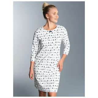 TRIGEMA Nachthemd TRIGEMA "TRIGEMA 3/4 Arm Nachthemd mit Katzenmotiv", Damen, Gr. M, US-Größen, weiß, 100% Baumwolle, Basic, Kleider Nachthemd