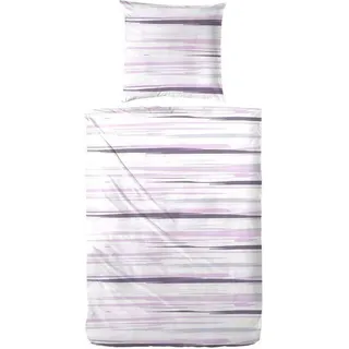 Hahn Soft-Seersucker Bettwäsche Streifen Muster Rosa 155x220 cm + 80x80 cm - Rosa