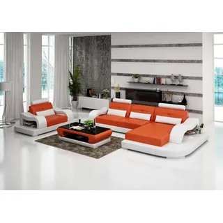 JV Möbel Wohnlandschaft Ecksofa L-Form Couch+Sessel - Orange, Schwarz