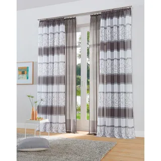 Gardine MY HOME "Napala" Gr. 5, grau, B:140cm H:265cm, Voile, Polyester, Gardinen, Gardine, Vorhang, 2-er Set, Fertiggardine, transparent, Querstreifen, Topseller