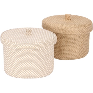 Sea Team 2 Pack Jute und Baumwolle Leinen Aufbewahrungskorb Nette runde Box für Toilettenartikel Spielzeug Verschiedenes Artikel 5 Liter Schreibtisch Gadget Organizer mit Deckel (Medium A)