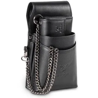 MATADOR Kellner Geldbörse Leder #VICIO inkl. XXL Kellnertasche mit Gürtel Schlaufe, Luxus Kellnerportemonnaie Leder mit edler Geschenk Box und RFID Schutz inkl. robuster Metall Kette, Schwarz Nappa
