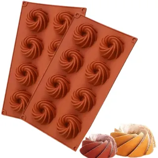 YOUYIKE 2 Stück Mini Gugelhupfform,Mini Donut Backform Gugelhupfformen - 8er Silikon Muffinblech Backformen mit Antihaftbeschichtung für Muffins, Cupcakes, Brownies, Kuchen, Pudding,29x17cm