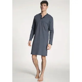 Nachthemd CALIDA "Relax Streamline", Herren, Gr. S (46/48), N-Gr, blau (schwarz sapphire), Interlock, Obermaterial: 100% Baumwolle, gestreift, normal kniefrei, Rundhals, Kleider Nachthemd, seitliche Schlitze, Interlock-Qualität, Langarm, Knopfleiste