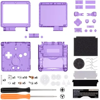 eXtremeRate Full Gehäuse für Nintendo Gameboy Advance SP,IPS Ready Upgraded Hülle & Taste, Ersatz Case Cover Shell Buttons für gba SP Konsole IPS&Standard LCD(KEIN Konsole&Platine)–Clear Lila