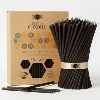 Danilovo 100 Dünne Bienenwachskerzen – Orthodoxe Kirchenkerzen aus Echtem Bienenwachs mit Baumwolldocht, Ritualkerzen für Meditation, Gebet & Hausaltar, Natürlicher Honigduft (16 cm, Schwarz)