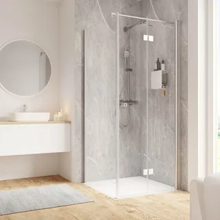 Schulte Drehfalttür und Seitenwand links 90 x 90 x 200 cm Garant 2.0 Alu-Natur Türanschlag rechts