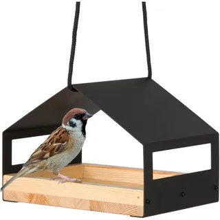 Wondermake Vogelfutterspender 2er Set aus Metall & Edelstahl , Schwarz , 20x14x14 cm , Dekoration, Gartendeko
