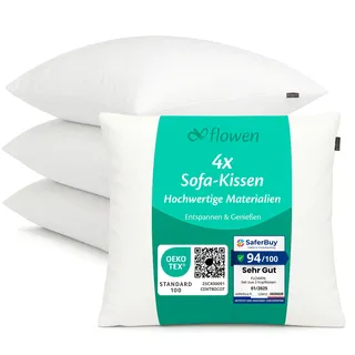 Flowen Kissen 50x50 Kopfkissen 4er Set Dekokissen für Bett und Sofa Innenkissen Hypoallergene Sofakissen Anti-Milben Weiche Zierkissen mit Kissenbezug Mikrofaser Abnehmbar und Waschmaschinenfest