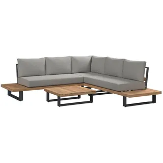 Ambia Garden Loungegarnitur , Anthrazit, Taupe, Akaziefarben , Holz, Metall, Textil , 4-teilig , Akazie , massiv , Füllung: Baumwolle (recycelt),Komfortschaum , Eckteil, L-Form, einzeln stellbar , 255x255 cm , FSC 100% , geeignet für Balkon , Gartenmöbel, Loungemöbel, Loungegarnituren