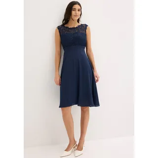 Minikleid BONPRIX "Minikleid mit Spitze", Damen, Gr. 48, N-Gr, blau (dunkelblau), Obermaterial: 100% Polyester. Futter: 100% Polyester. Spitze: 100% Polyester, tailliert, Kleider Minikleid, für besondere Anlässe, aus Polyester, taillierte Passform, Topseller