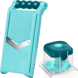 Nicer Dicer Chef Professional Verstellbarer Gemüsehobel | Set 2-tlg. - V-Klinge, Scheibenschneider, mit Handy Hopper, inkl. Schutzabdeckung