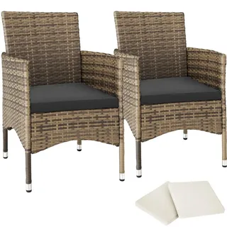 tectake Rattanstuhl 2er Set Nantes,59 x 57 x 85 cm, natur/dunkelgrau , Naturfarben , Kunststoff , 57x85x59 cm , Gartenmöbel, Gartensessel, Gartenstühle