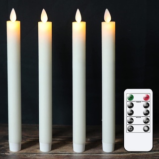 Eldnacele LED Stabkerzen mit Timer & Fernbedienung, 4er flammenlose Kerzen aus 100% Stearin, beweglicher Docht, Leuchterkerzen bewegliche Flamme Ø 2 x 24 cm Elfenbein Dekokerzen für Party, Hochzeit