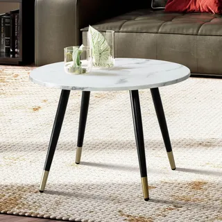 FineBuy Couchtisch 60x60x41 cm mit Marmor Optik Weiß Modern Design Wohnzimmertisch mit Metall-Gestell Sofatisch Rund Tisch Beistelltisch Wohnzimmer - Weiß