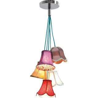 Kare Design Hängelampe Saloon Flowers, Bunt, 5 Lampenschirme, Leuchtmittel nicht Inklusive, E14 Fassung, Esstisch Lampe, Wohnzimmer, Bauernhaus Stil, Kunstseide, 92x45x45cm (H/B/T)