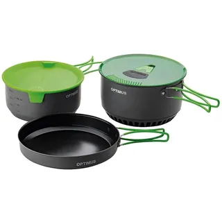 Optimus Terra Camp 4 Kochset – 7-teiliges Outdoor-Kochgeschirr mit Wärmetauscher, Thermobag & Antihaftbeschichtung | Für 2–4 Personen | 1160 g | Ø 233 × 136 mm