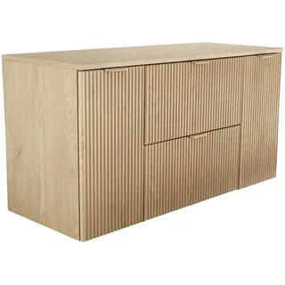 WENA Waschtischunterschrank mit 2 Türen und 2 Schubladen 120 cm, geriffelte Fronten, Griffe aus Metall in der Farbe Gold (Farbe: Eiche Cremona) - Bronze, Creme