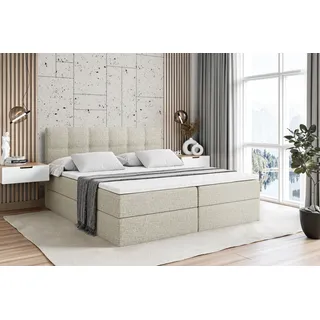 ALTDECOR Boxspringbett mit H4 Matratze und Topper - 180 x 200 cm - MARCE - Beige Gewebe - Polsterbett mit Bettkasten und Lattenrost, Bett mit Stauraum - Beige
