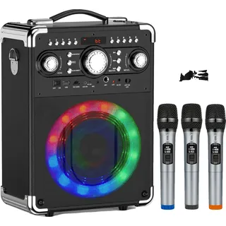 Karaoke-Lautsprecher, kabellose Mikrofone: 3, Bluetooth-Version: 53, LED-Lichter, schwarz - Schwarz