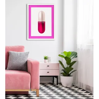 Bild mit Rahmen QUEENCE "Tablette, Spruch pink", pink (farbe rahmen: weiß, farbe bild(er): pink), B:40cm H:50cm T:2cm, Acrylglas, Holz, Bilder, Bild mit Rahmen, Poster mit buntem Acrylglas Passepartout