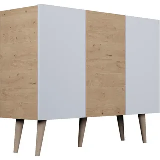 WFL Group Sideboard Ivy 120/95/40 in Lancelot Eiche, Weiß , Eiche Artisan , Holz , Echtholz , 3 Fächer , 120x95.5x39.9 cm , Kleinmöbel, Kommoden, Sideboards