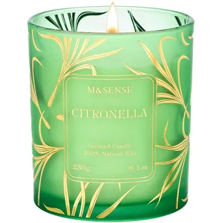 M&SENSE Citronella Kerze 230g, Zitronella Duftkerze im Glas für Frauen und Männer, Natürliche Vegane Sojakerze, Bis zu 42h Brenndauer, Aromatherapie Kerze für Zuhause, Schlafzimmer, Badezimmer