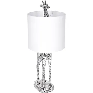 BRUBAKER Tisch- oder Nachttischlampe Giraffe Afrika - Tischleuchte mit Keramikfuß und Stoffschirm - 51.5 cm Höhe, Schwarz Weiß - Weiß, Grau, Hellgrau
