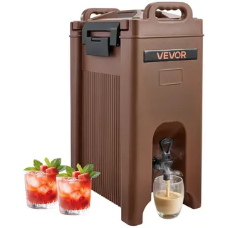 Vevor isolierter Getränkespender 19 L Heiß- und Kaltgetränkespender mit Zapfhahn & Griff, lebensmittelechter Thermo-Getränkespender-Kühler für Tee Kaffee Wasser in Cafés und Restaurants, Braun