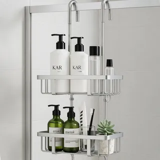 pickpiff Duschablage Zum Hängen Duschregal Shampoo Halterung Für Dusche Glastür Duschkorb Ohne Bohren Shampoo Duschgel Halterung Edelstahl Silber H-57cm