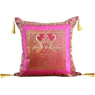 Stylo Culture Bohemien Dekorativ Brokat Seide Couch Kissenbezüge 45x45 cm Magenta Pink Dekokissen Jacquard Quasten Schlafzimmer Sofa kopfkissenbezug Pfau Quadrat Reißverschluss Kissenhullen - 1 STK.