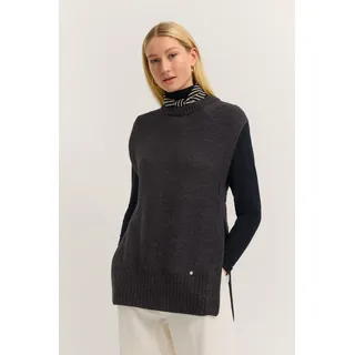 Strickweste BUGATTI "Alpaka-Woll-Mix", Damen, Gr. L, 280, dunkelgrau, 30% Alpaka, 30% Polyamid, 30% Polyacryl, 10% Wolle, unifarben, normal, Rundhals, Westen Strickweste, mit Bindegurt und Rundhals