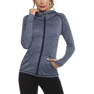 Sykooria Damen Sweatjacke Langarm Trainingsjacke Laufjacke Hoodie Leichte Atmungsaktiv Sportjacke voll Zip Kapuzenjacke mit Daumenloch und Seitentasche Fitness