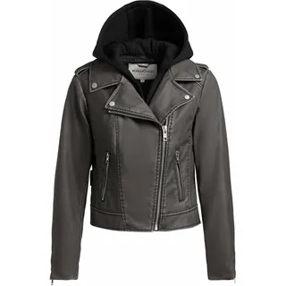 Lederimitatjacke KHUJO "Lederimitatjacke Yael", Damen, Gr. L, schwarz (vintage schwarz), Obermaterial: 100% Polyester PES.  Obermaterial: Futter: 100% Polyester PES., gerade hüftlang, Ärmel mit Ärmelschlitz normaler Saum, Jacken Lederimitatjacke, Klassische Kunstlederjacke mit abnehmbarer Kapuze