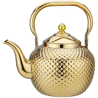 SANQIAHOME 1,2Liter Edelstahl-Teekanne mit Siebeinsatz, mit Teesiebgriff,Induktionsgeeignet Gold