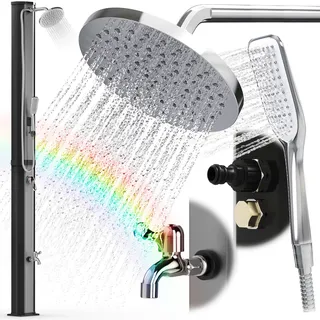 Gartendusche 40 Liter Solardusche Garten mit Handbrause  Fußdusche Außendusche Sauna  Schwarz V2A / 304 Edelstahl Silber - Silber