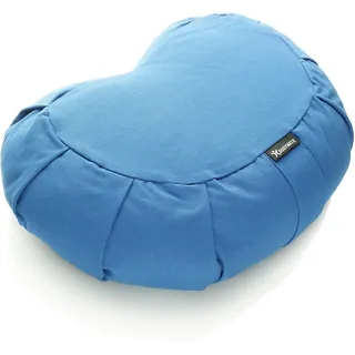 BODYMATE Halbmond Yogakissen 42cm lang 30cm breit und 15cm hoch Hellblau mit Buchweizen-Spelz Füllung – Maschinenwaschbarer Bezug aus 100% extra dicker Baumwolle – Meditationskissen – Sitzkissen