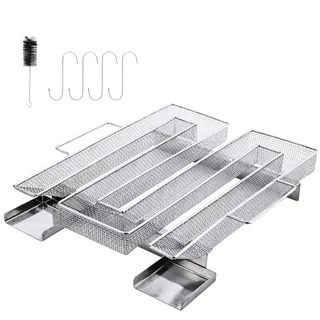 UIEEGPG Kaltrauchgenerator aus Edelstahl, Sparbrand Kaltraucherzeuger Mit Griffen Bürste + Haken für Räuchern von Fleisch Fisch für Smoker, Räucherofen, Kugelgrill zum Kalträuchern (22.5*21.6*4.5)