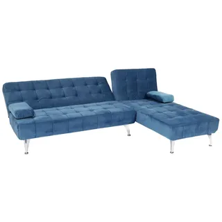 Mendler Schlafsofa HWC-K22, Couch Ecksofa Sofa, Liegefläche links/rechts Schlaffunktion 236cm ~ Samt blau